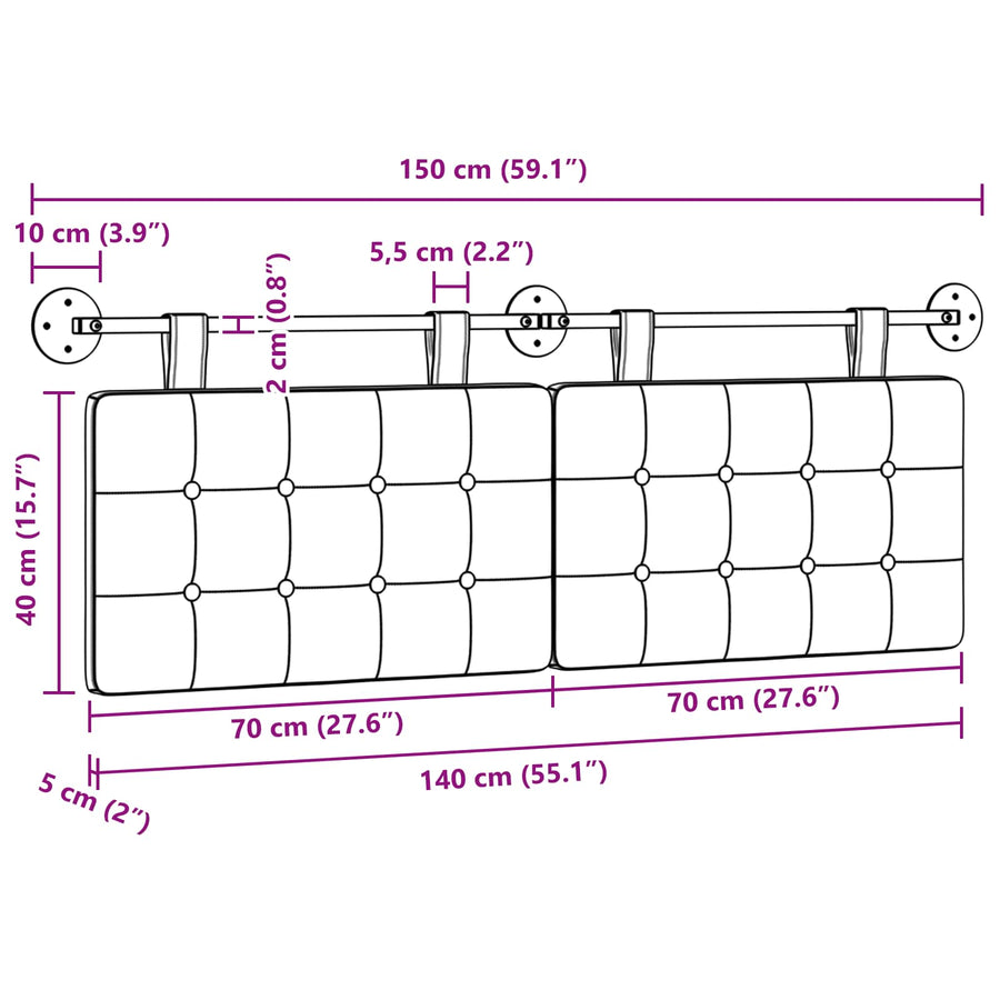 Hangend Hoofdeinde Wandgemonteerd Zwart 150 x 55 x 5 cm