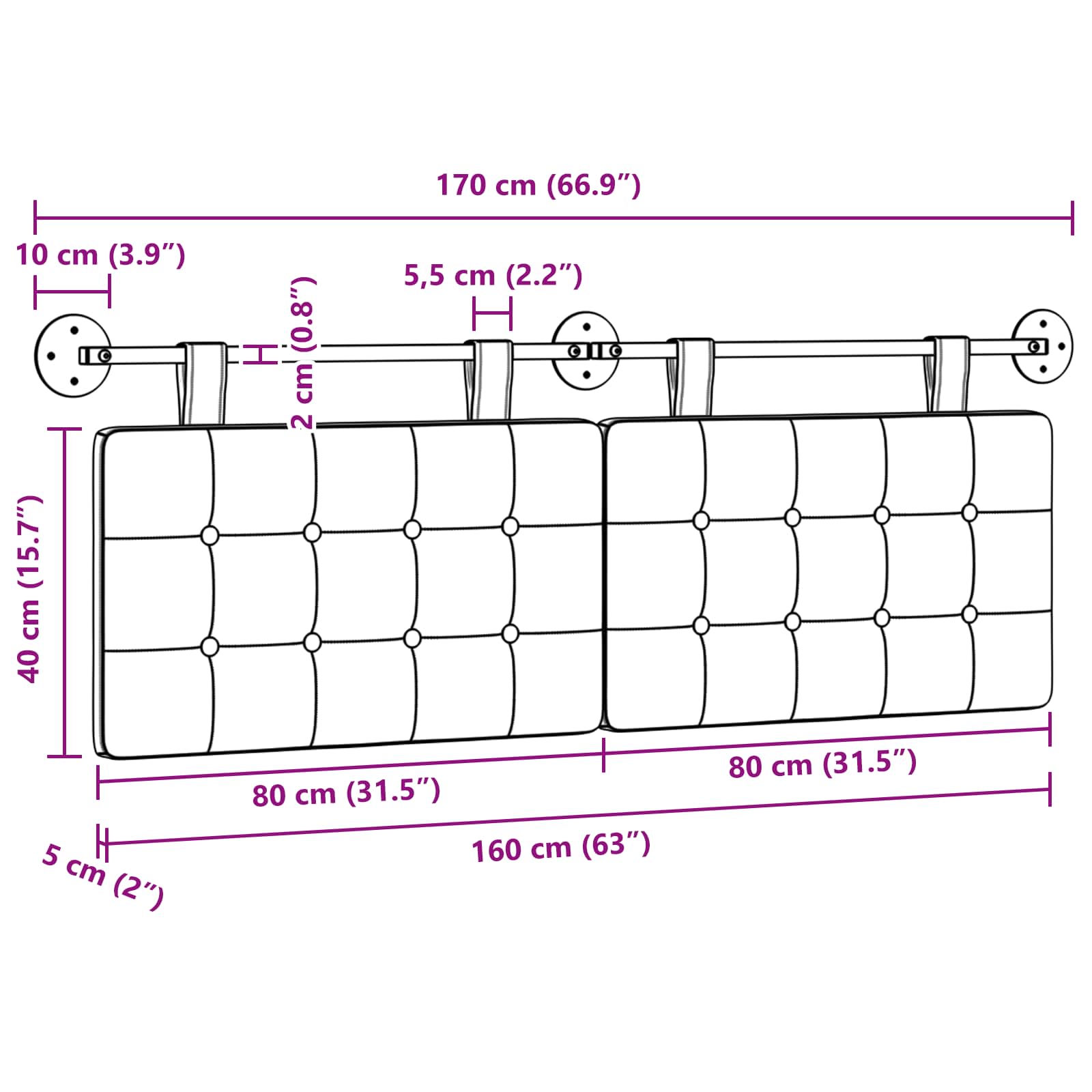 Hangend Hoofdeinde Wandgemonteerd Stof 160 cm