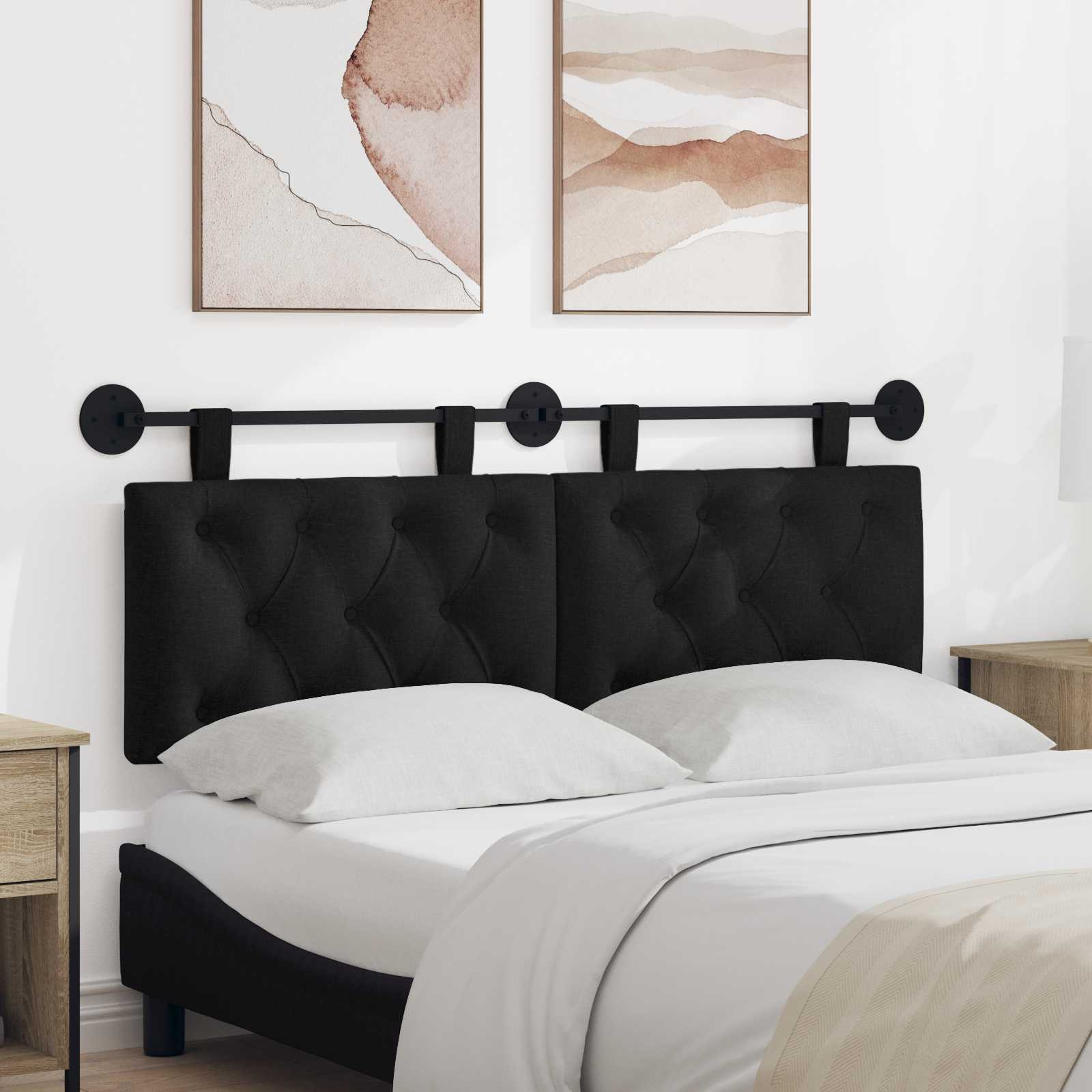 Hangend Hoofdeinde Wandgemonteerd Zwart 130 x 55 x 7 cm Stof