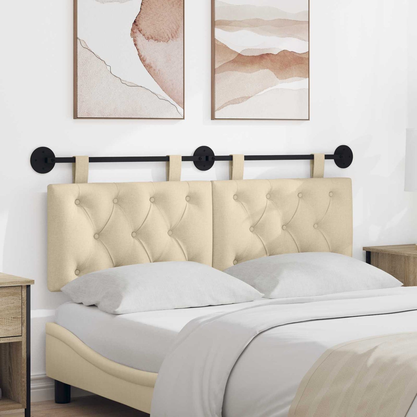 Hangend Hoofdeinde Wandgemonteerd Crème 130 x 55 x 7 cm Stof