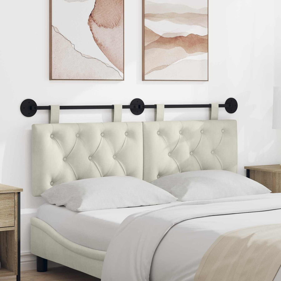 Hangend Hoofdeinde Wandgemonteerd Crème 130 x 55 x 7 cm Fluweel