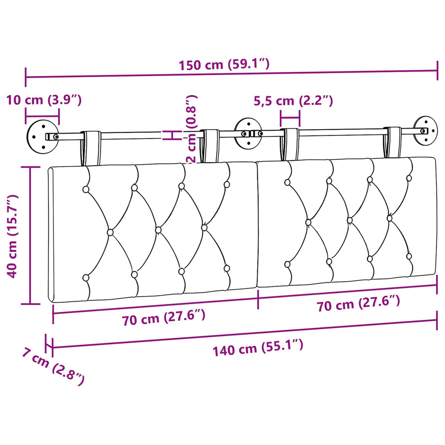 Hangend Hoofdeinde Wandgemonteerd Crème 150 x 55 x 7 cm Stof