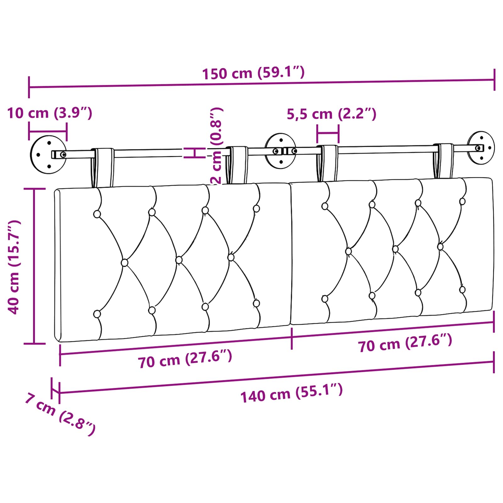 Hangend Hoofdeinde Lichtgroen 150 x 55 x 7 cm Fluweel
