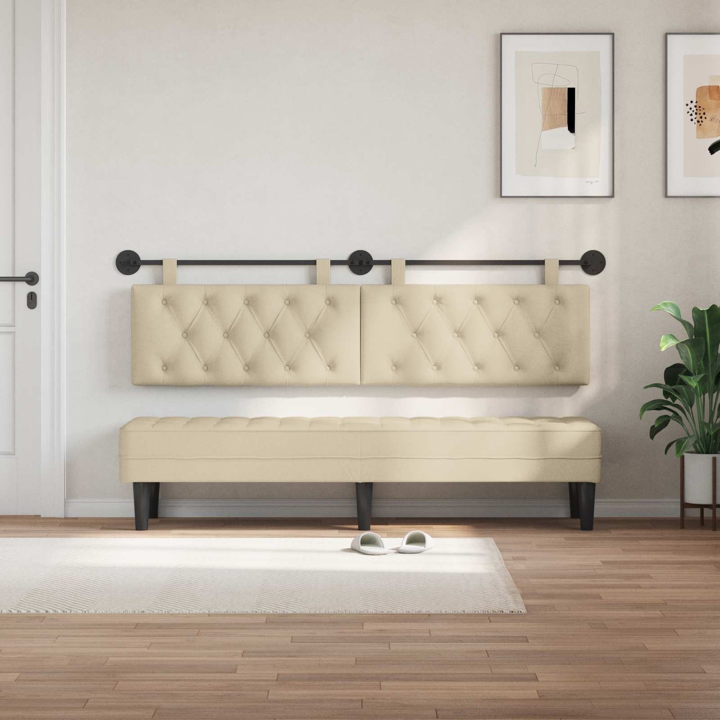 Hangend Hoofdeinde Wandgemonteerd Crème 190 x 55 x 7 cm Stof