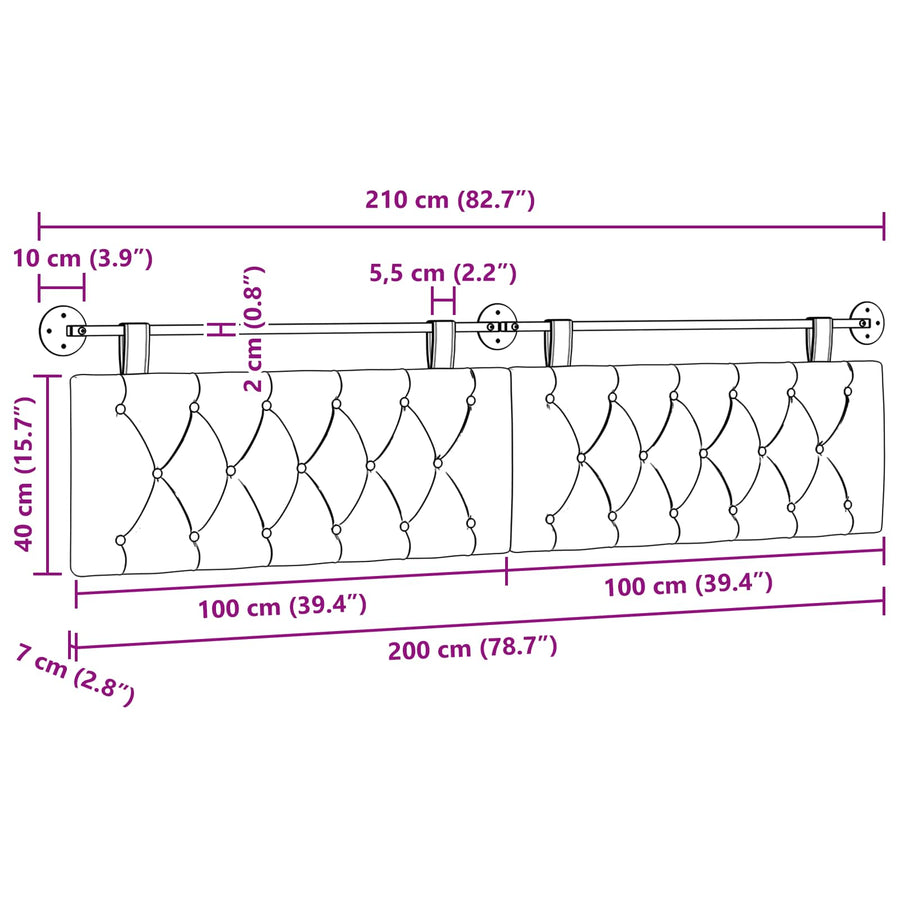 Hangend Hoofdeinde Wandgemonteerd Blauw 210 x 55 x 7 cm Stof