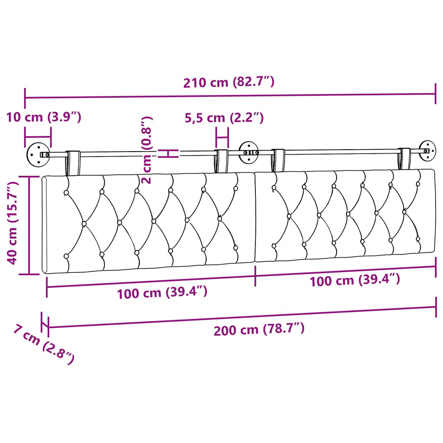Hangend Hoofdeinde Lichtgrijs 210 x 55 x 7 cm Fluweel