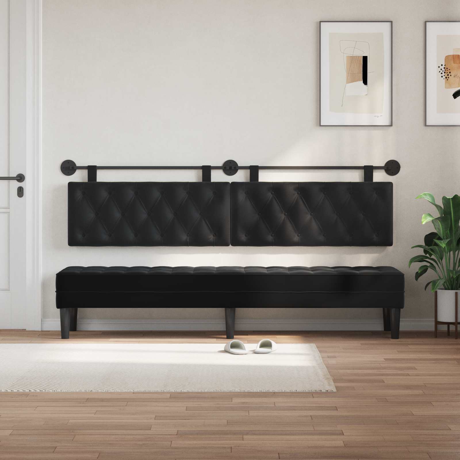 Hangend Hoofdeinde Wandgemonteerd Zwart 210 x 55 x 7 cm Fluweel