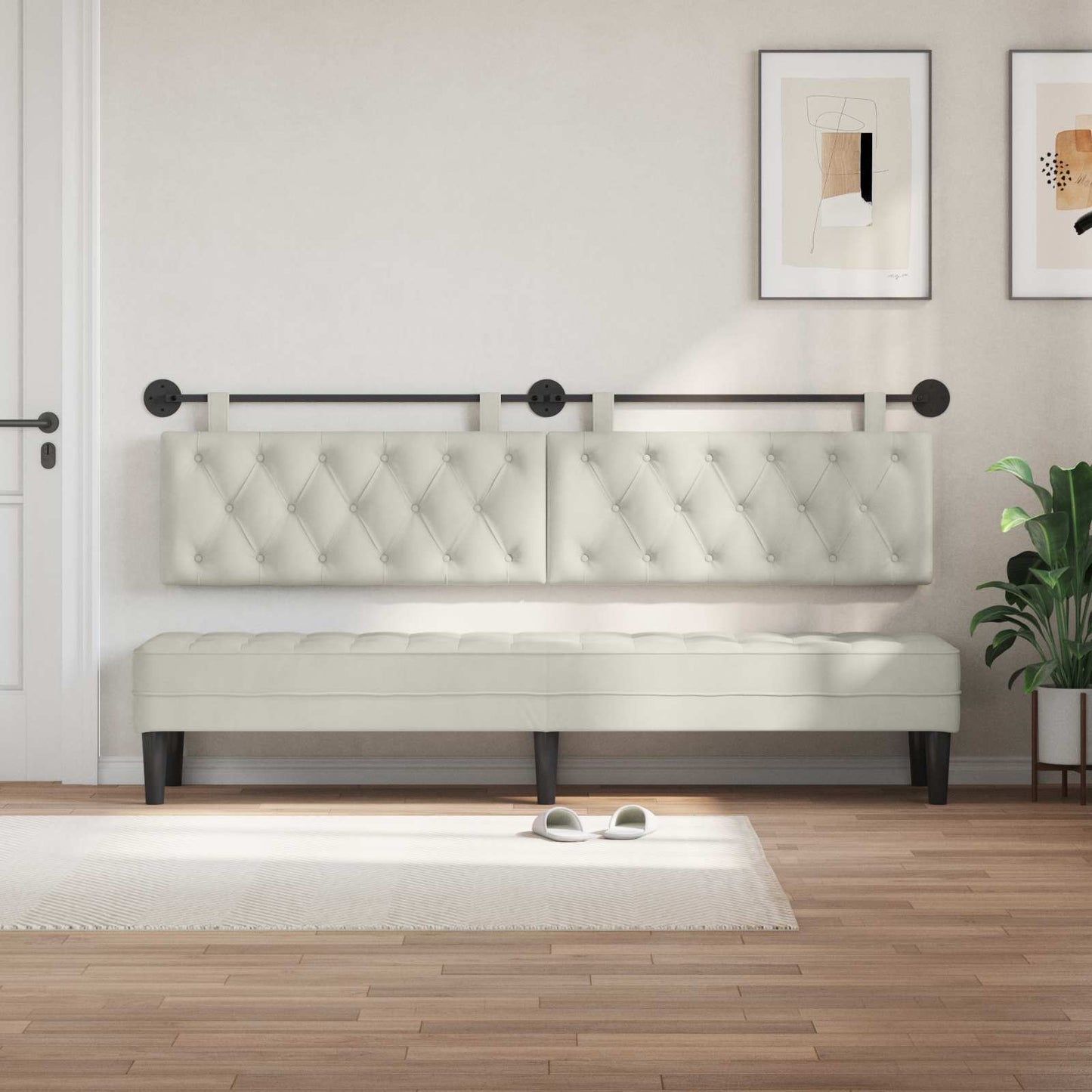 Hangend Hoofdeinde Wandgemonteerd Crème 210 x 55 x 7 cm Fluweel