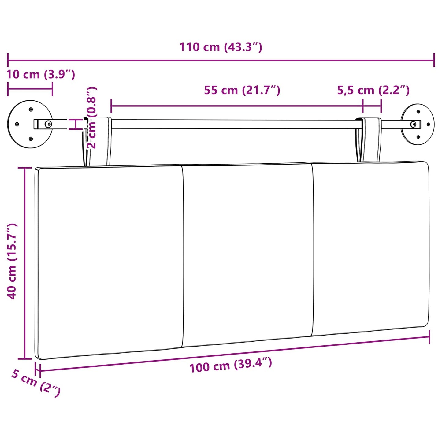 Hangend Hoofdeinde Gestreept Donkerbruin 110 x 55 x 5 cm Stof