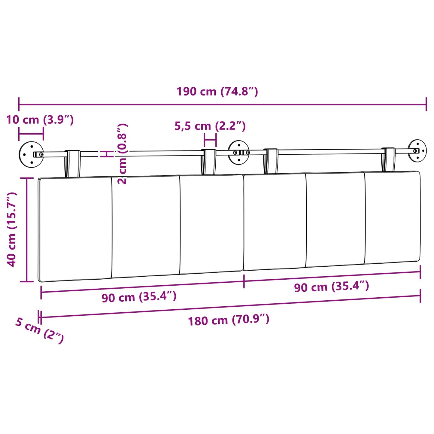 Hangend Hoofdeinde Gestreept Donkerbruin 190 x 55 x 5 cm Stof