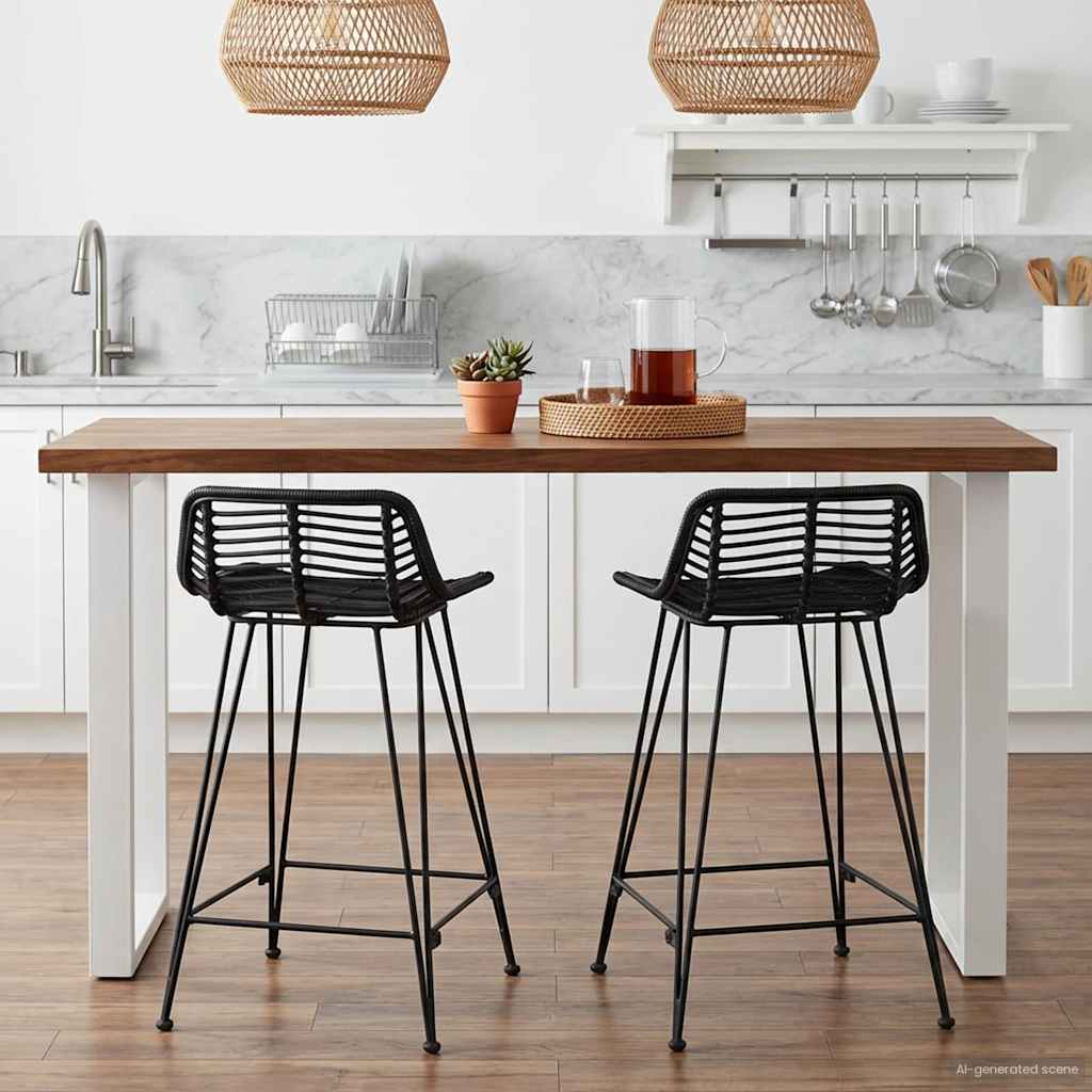 Barkruk 2 pcs Zwart 44 x 45 x 76 cm Rattan en staal