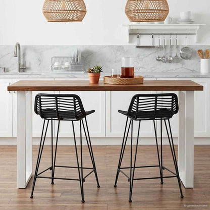 Barkruk 2 pcs Zwart 44 x 45 x 76 cm Rattan en staal