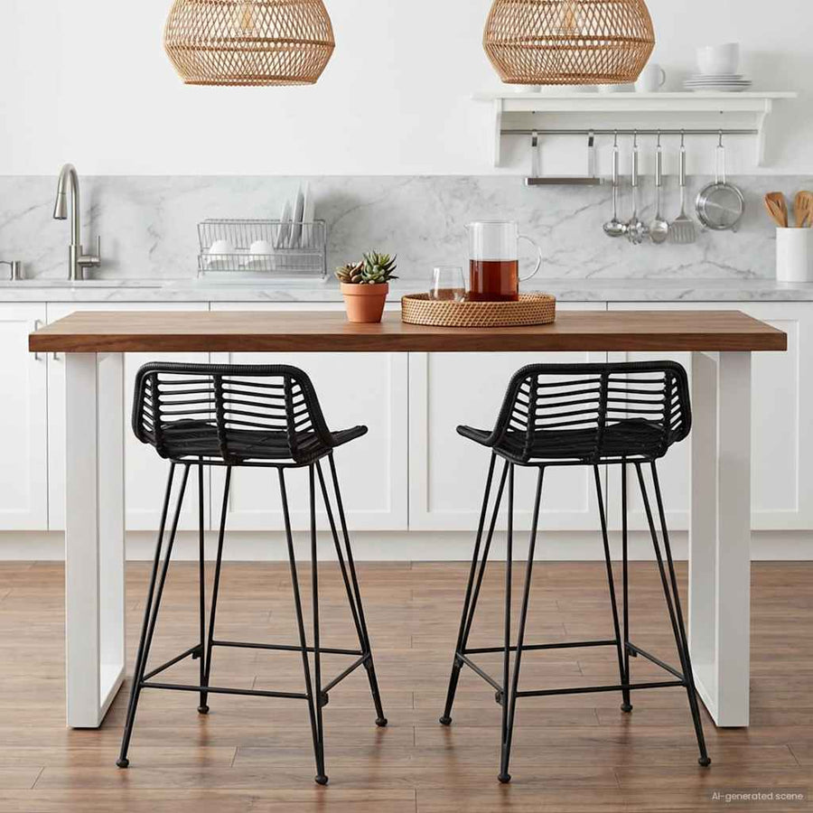 Barkruk 2 pcs Zwart 44 x 45 x 76 cm Rattan en staal