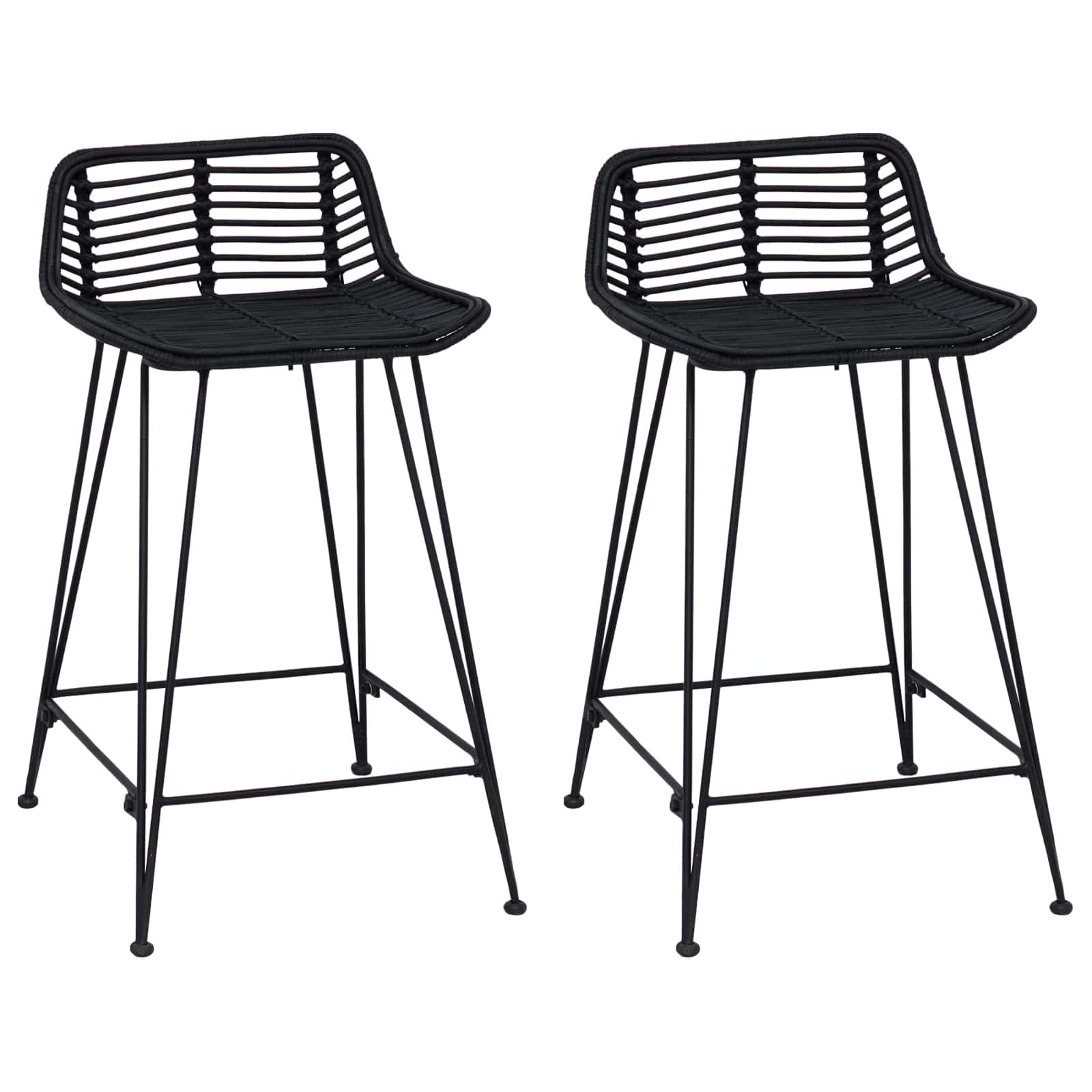 Barkruk 2 pcs Zwart 44 x 45 x 76 cm Rattan en staal