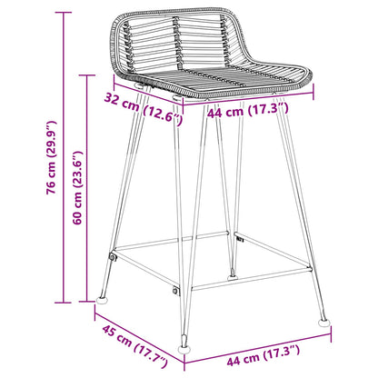 Barkruk 2 pcs Zwart 44 x 45 x 76 cm Rattan en staal