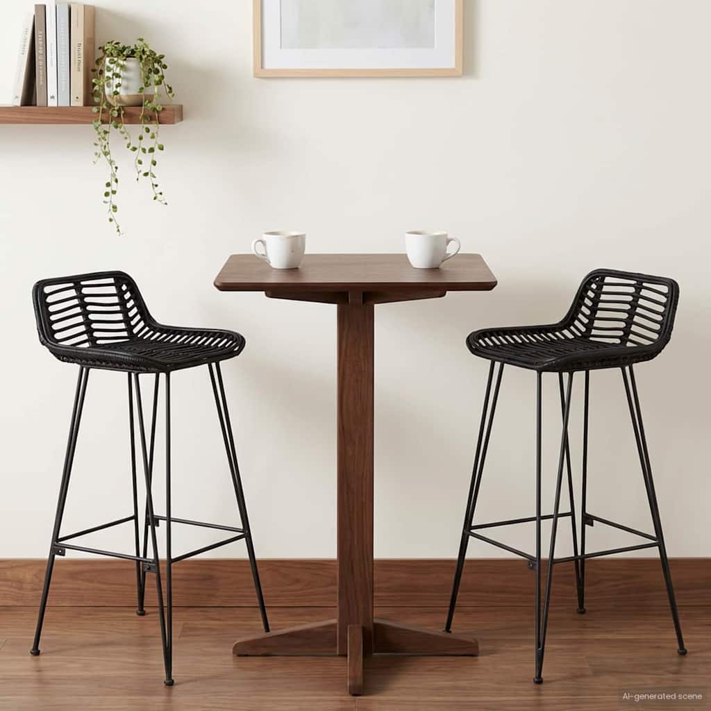 Barkruk 2 st Zwart 44 x 46 x 91 cm Rattan en staal
