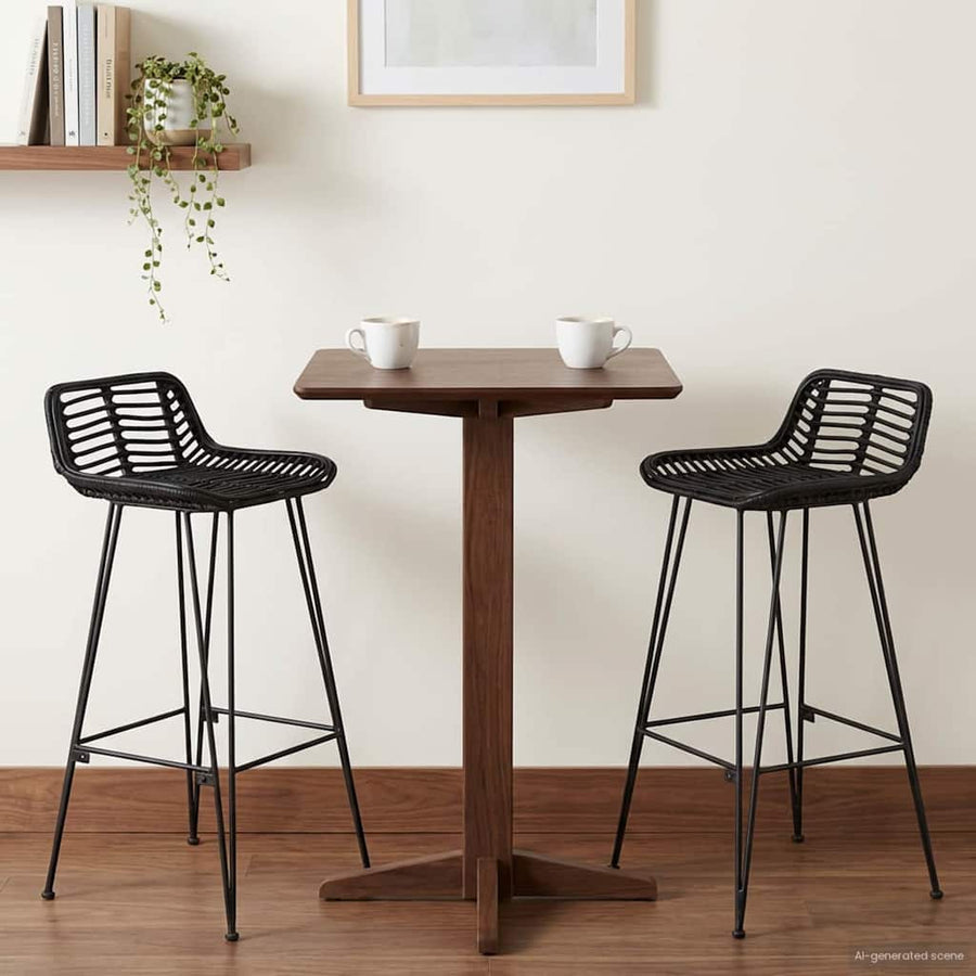 Barkruk 2 st Zwart 44 x 46 x 91 cm Rattan en staal