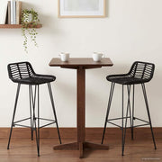Barkruk 2 st zwart rattan staal 44x46x91 cm