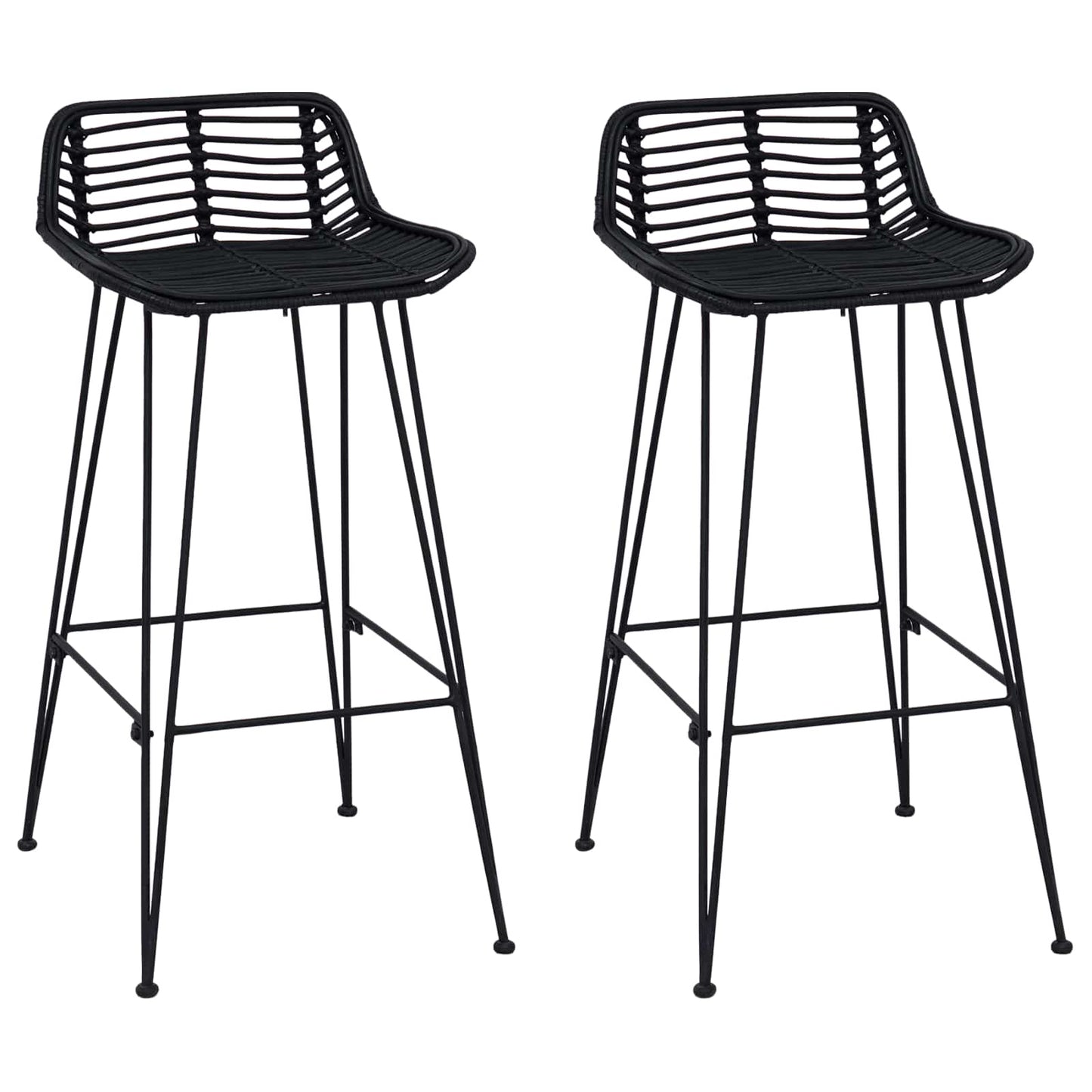 Barkruk 2 st Zwart 44 x 46 x 91 cm Rattan en staal