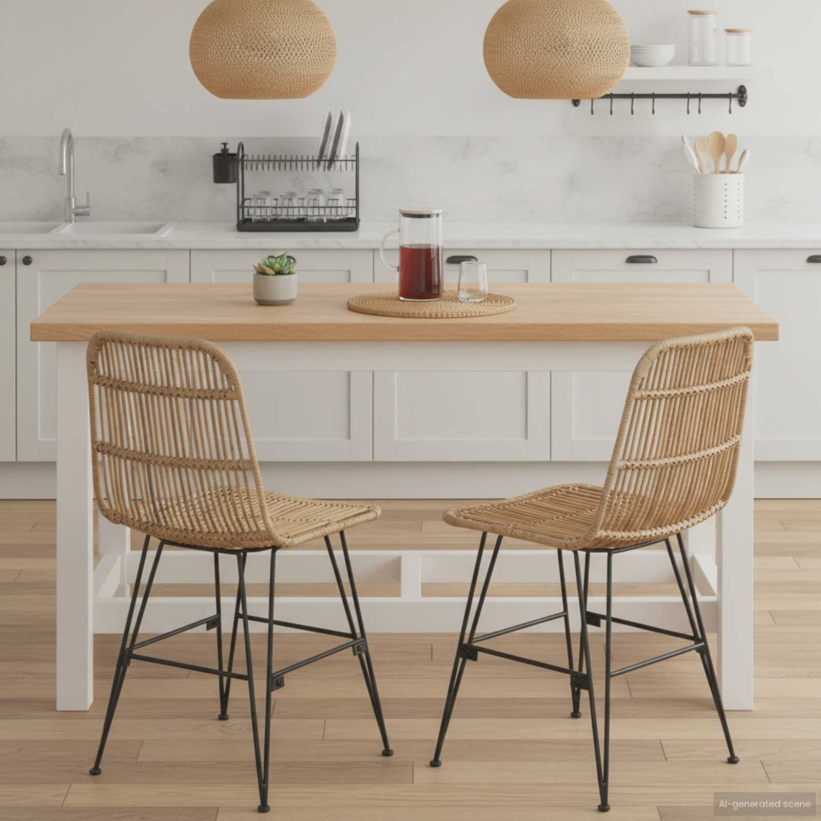 Eetkamerstoel 2 pcs Naturel 41 x 55 x 85 cm Rattan en staal