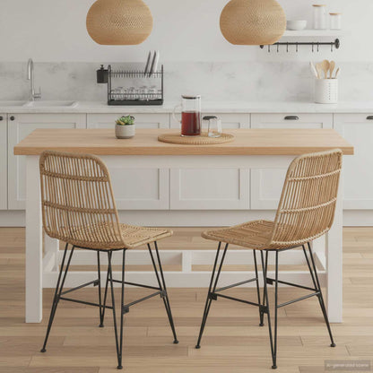 Eetkamerstoel 2 pcs Naturel 41 x 55 x 85 cm Rattan en staal