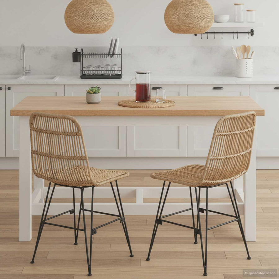 Eetkamerstoel 2 pcs Naturel 41 x 55 x 85 cm Rattan en staal