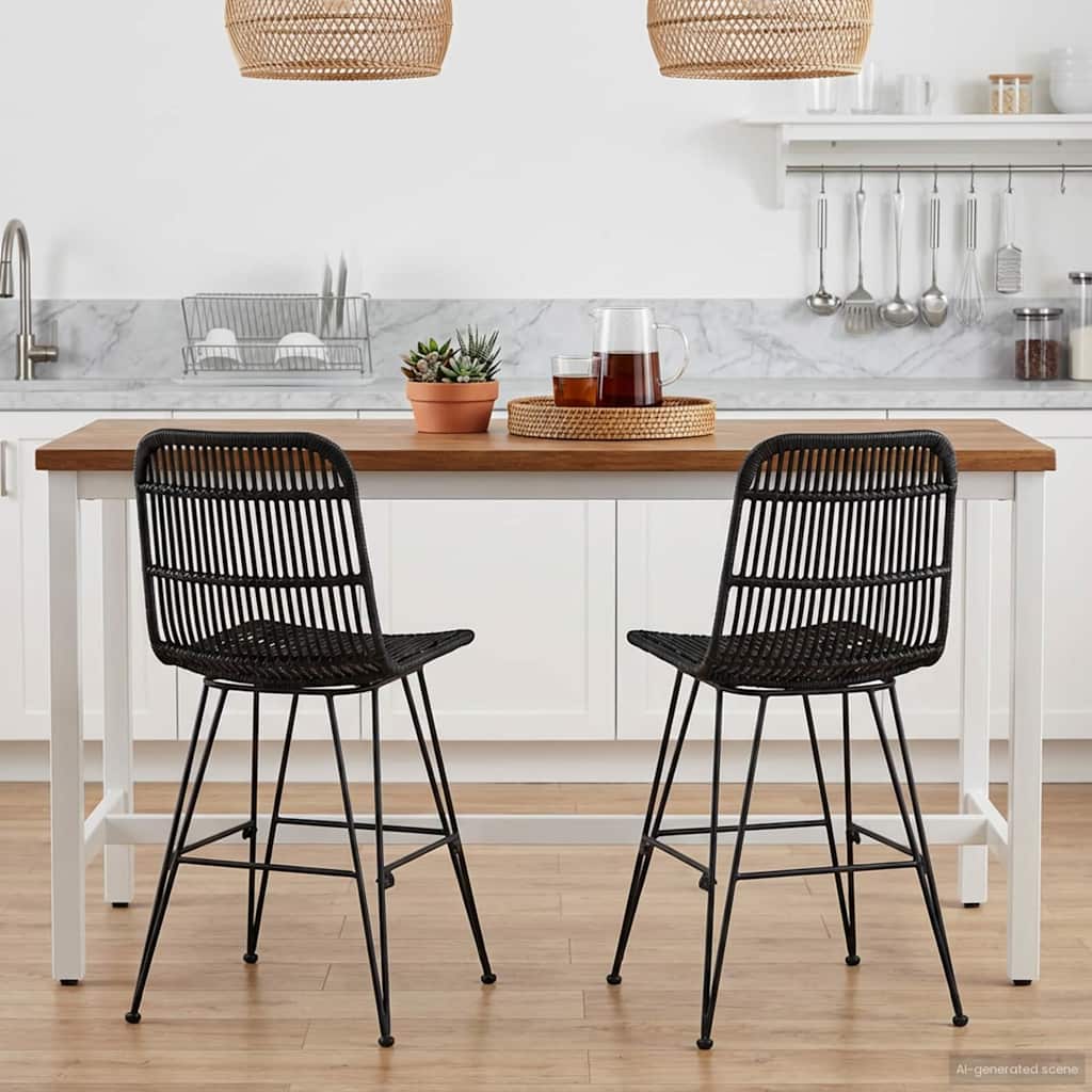Eetkamerstoel 2 pcs Zwart 41 x 55 x 85 cm Rattan en staal