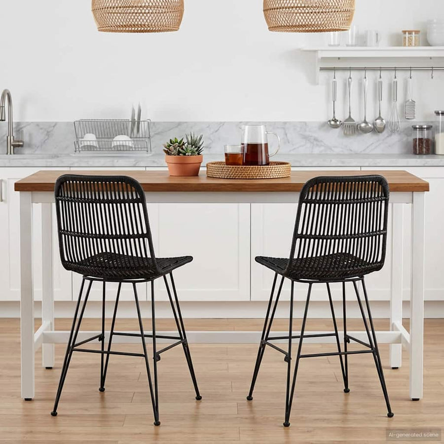 Eetkamerstoel 2 pcs Zwart 41 x 55 x 85 cm Rattan en staal