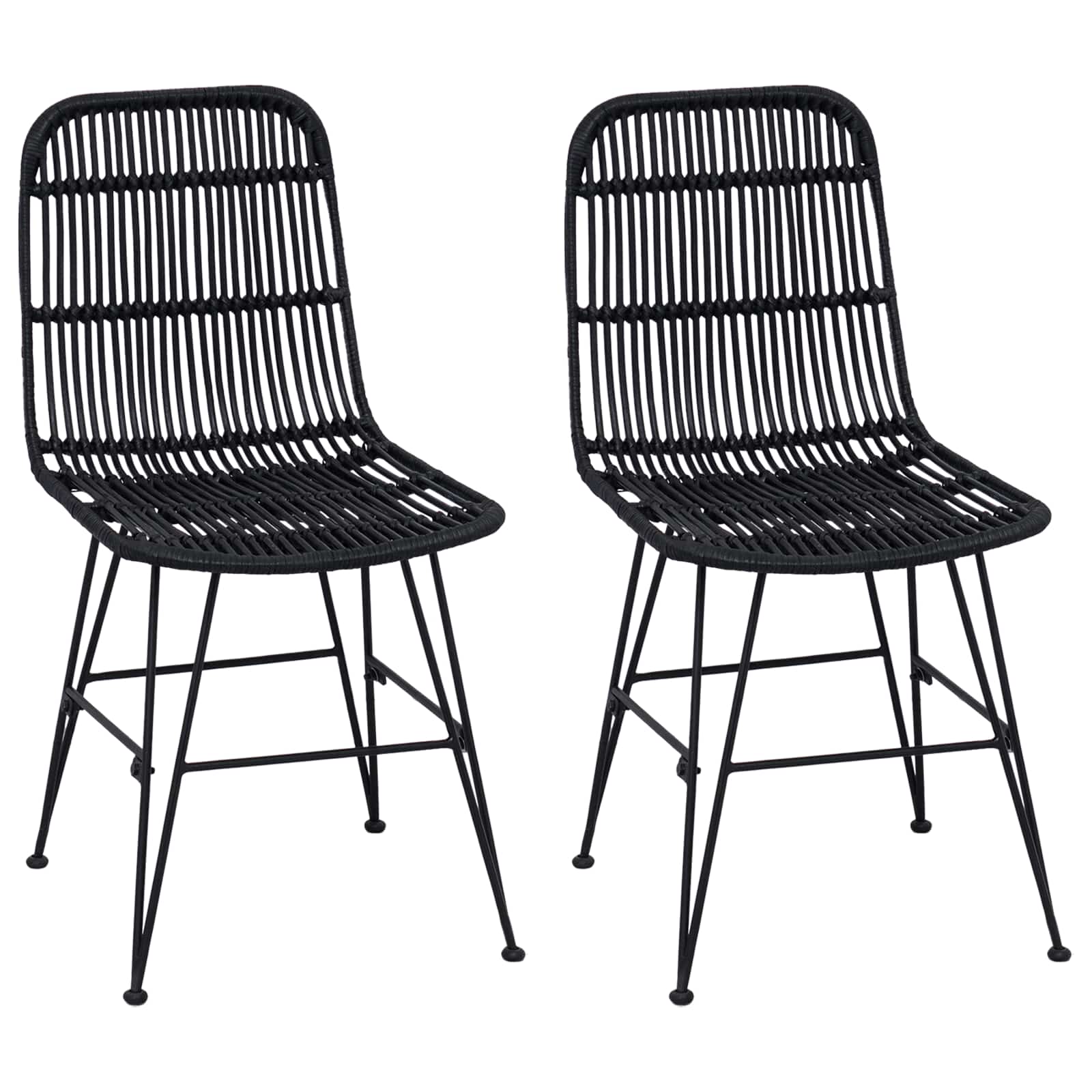 Eetkamerstoel 2 pcs Zwart 41 x 55 x 85 cm Rattan en staal