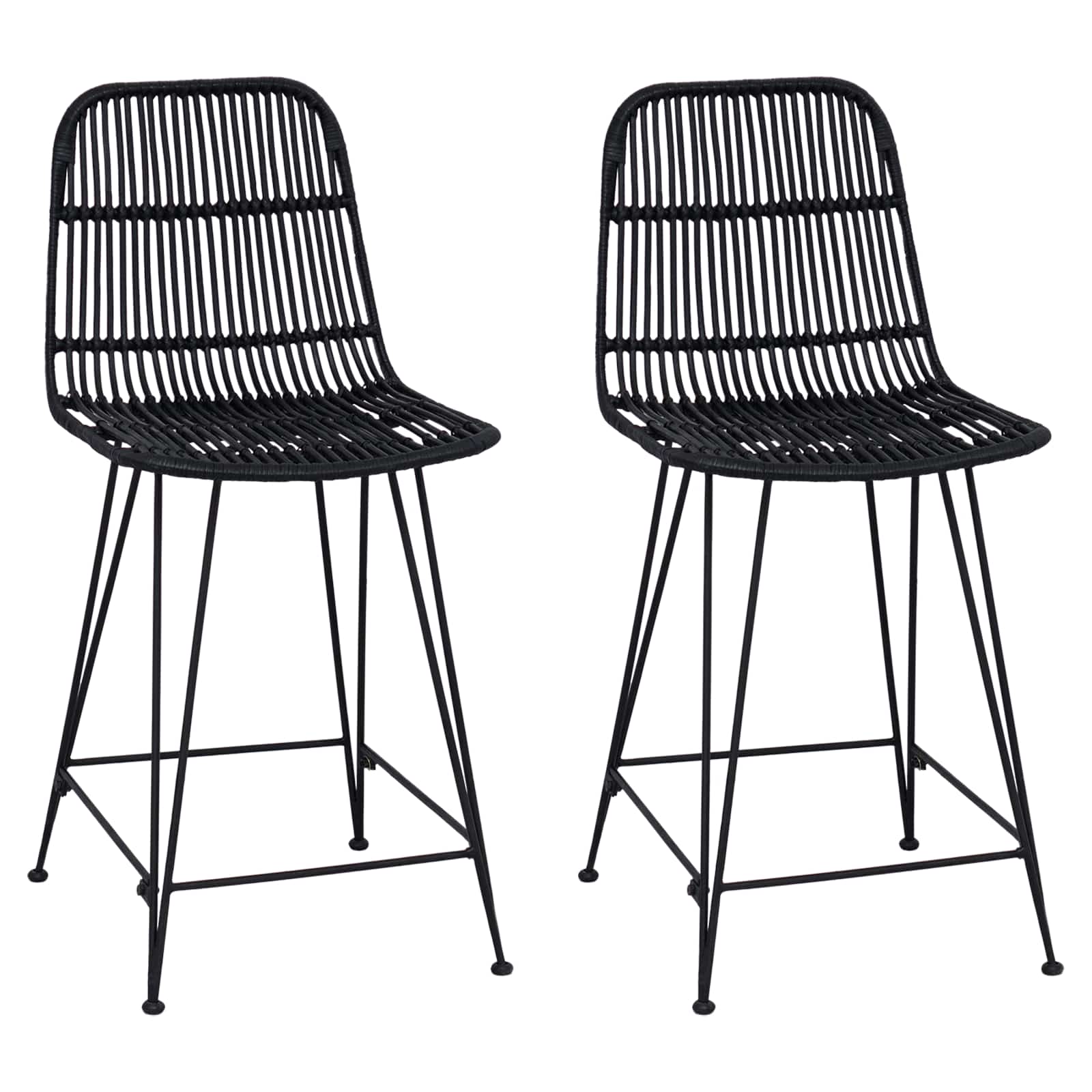 Barkruk 2 pcs Zwart 44 x 54 x 96 cm Rattan en staal