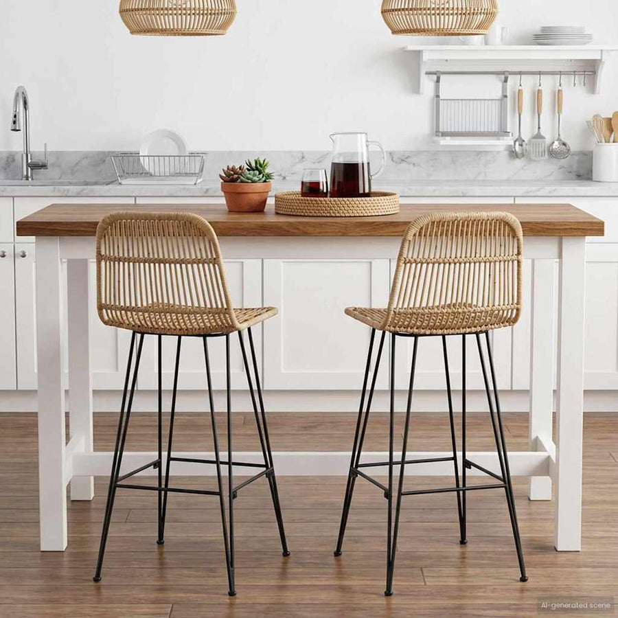 Barkruk 2 pcs Naturel 44 x 55 x 109 cm Rattan en staal