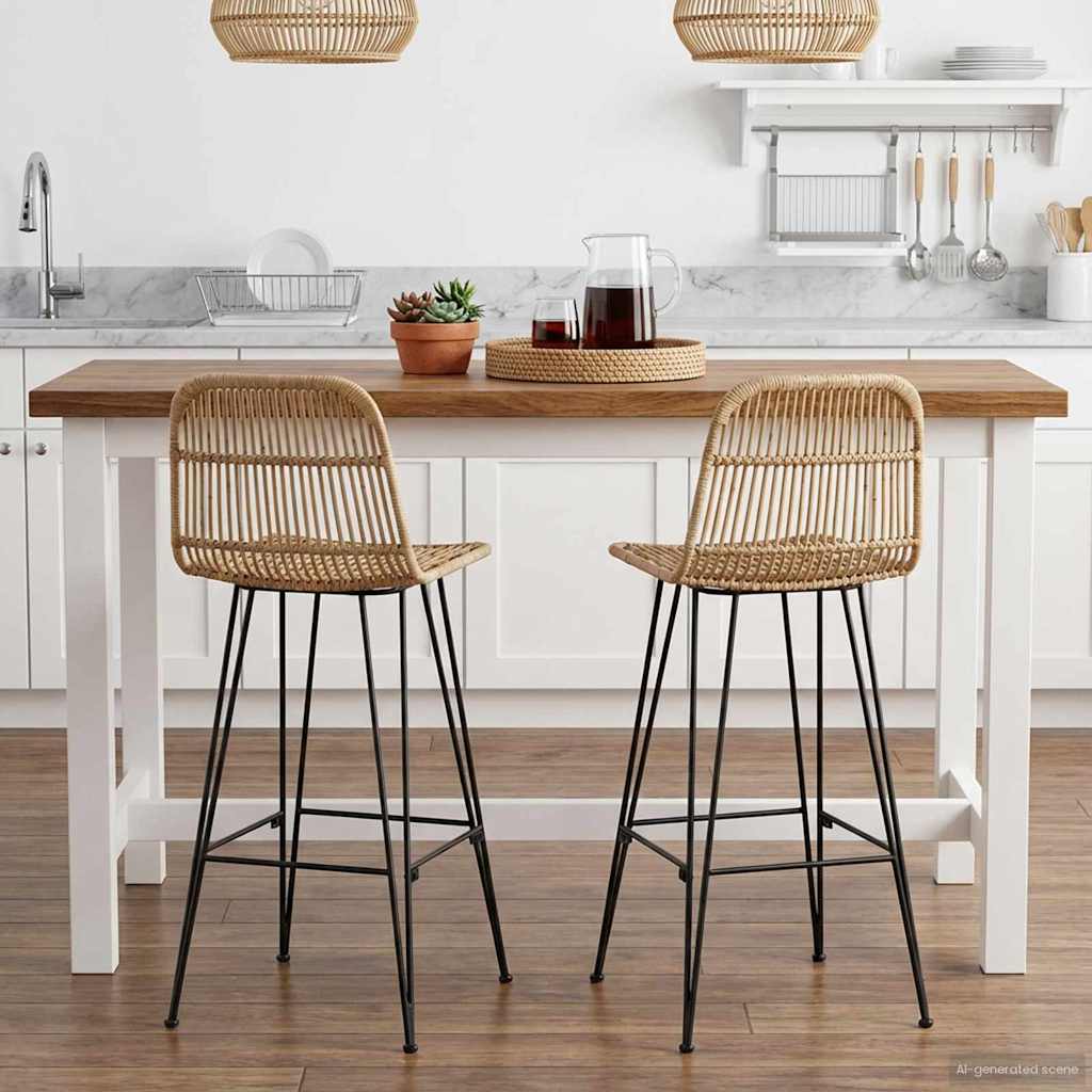 Barkruk 2 pcs Naturel 44 x 55 x 109 cm Rattan en staal