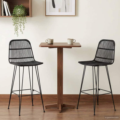 Barkruk 2 pcs Zwart 44 x 55 x 109 cm Rattan en staal
