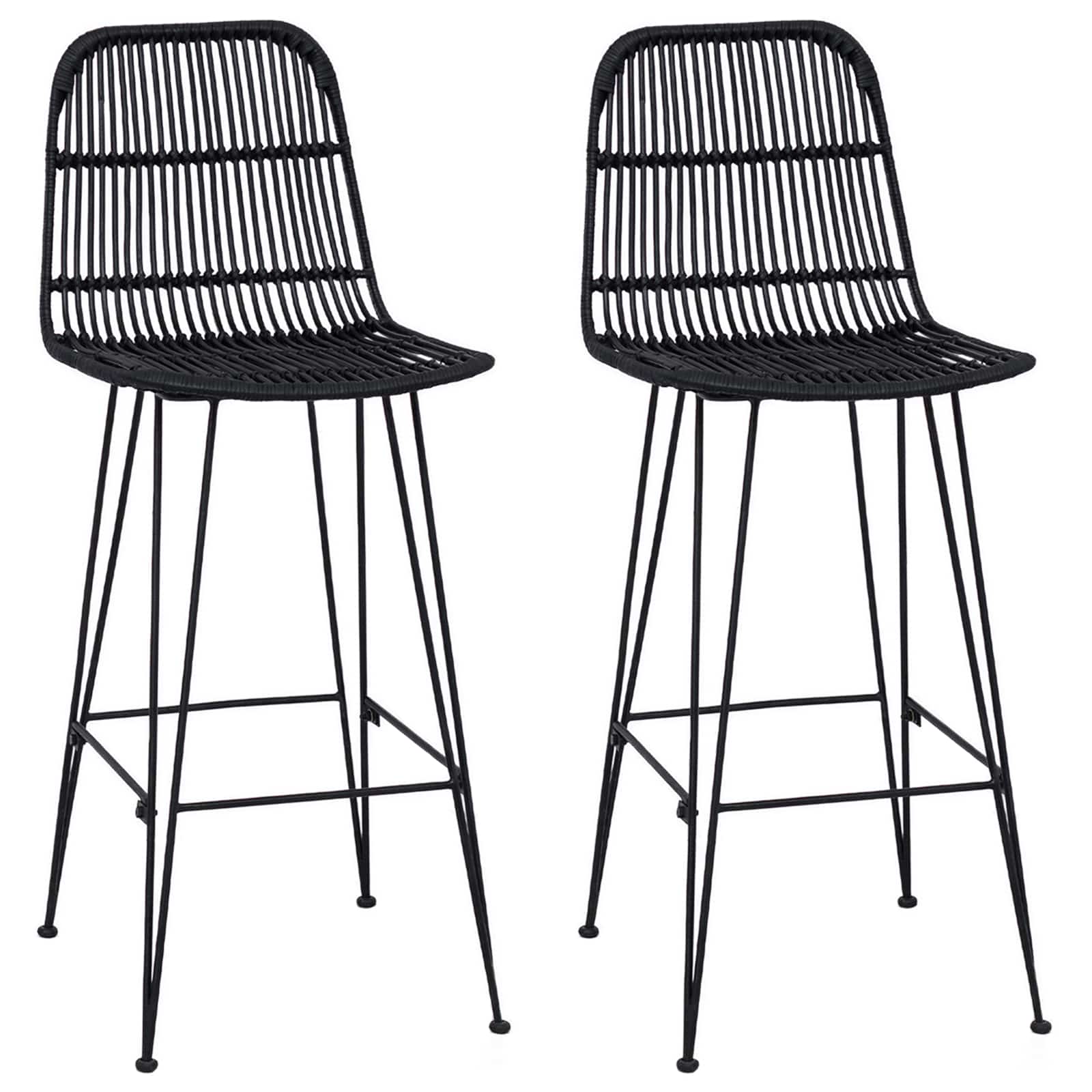 Barkruk 2 pcs Zwart 44 x 55 x 109 cm Rattan en staal