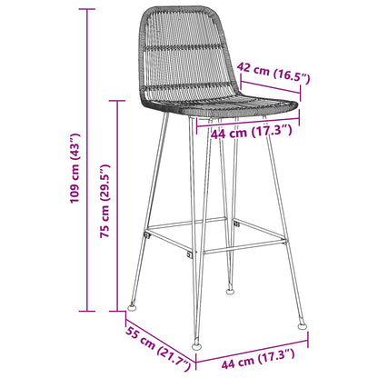 Barkruk 2 pcs Zwart 44 x 55 x 109 cm Rattan en staal