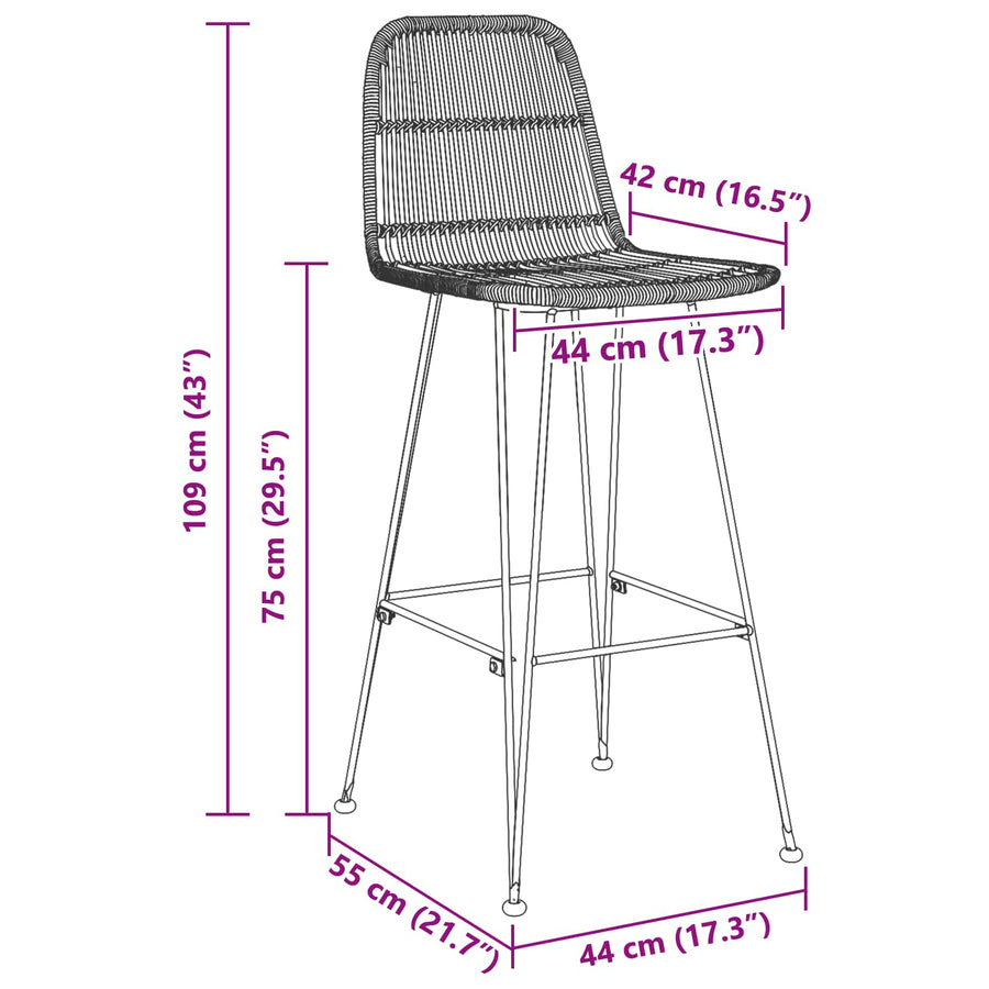 Barkruk 2 pcs Zwart 44 x 55 x 109 cm Rattan en staal