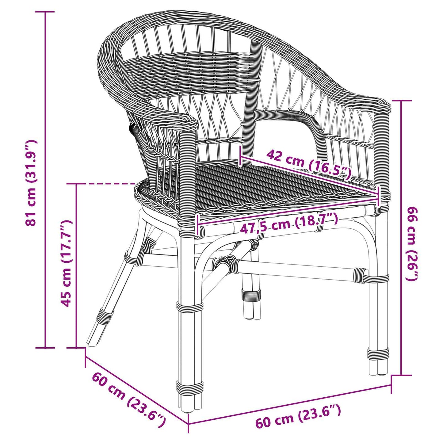 Stapelstoel Naturel 60 x 60 x 81 cm Rattan