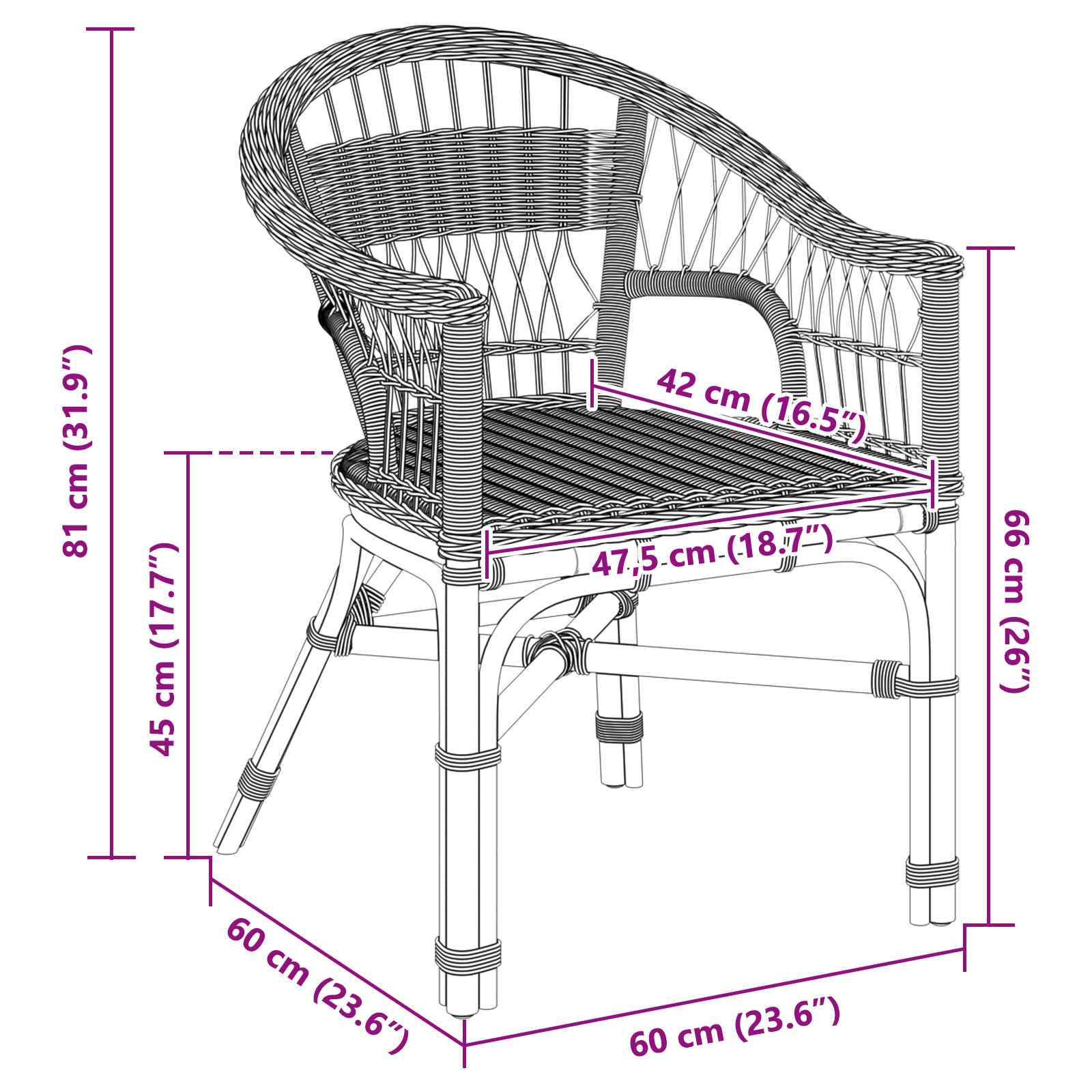 Stapelstoel Naturel 60 x 60 x 81 cm Rattan