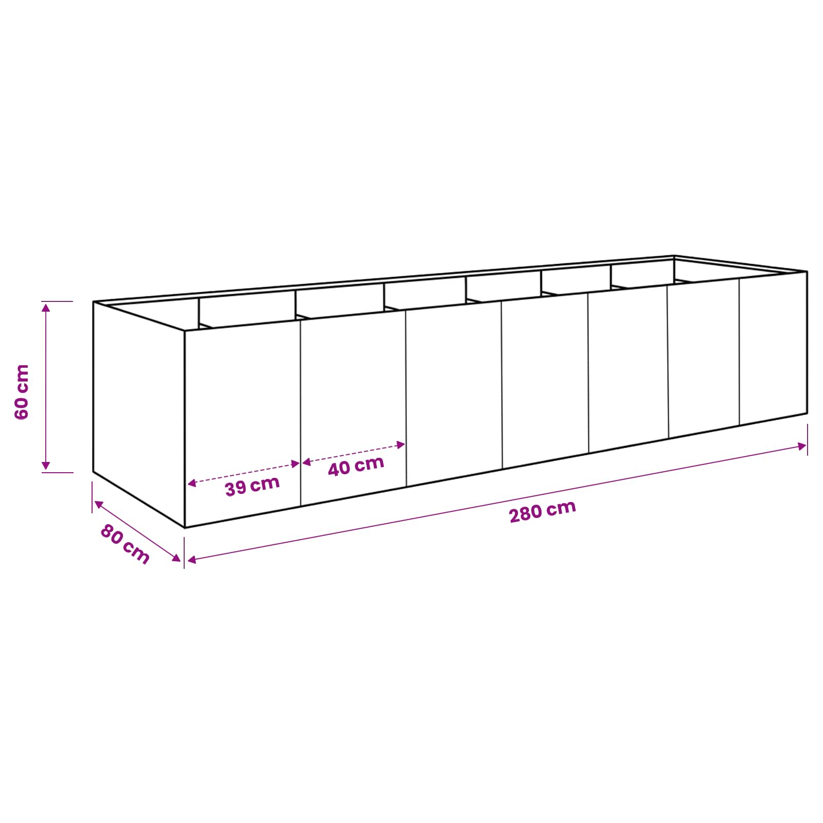 Plantenbak Antraciet 280 x 80 x 60 cm Koudgewalst staal