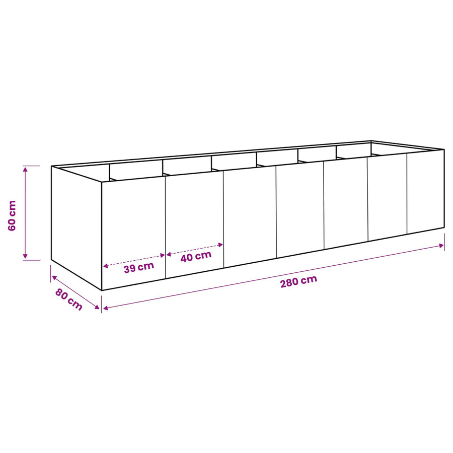 Plantenbak Antraciet 280 x 80 x 60 cm Koudgewalst staal