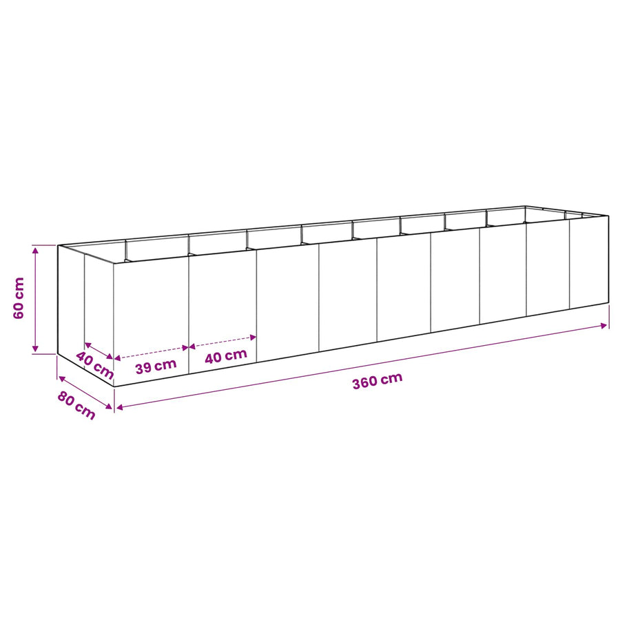 Plantenbak zilver 360 x 80 x 60 cm Gegalvaniseerd staal