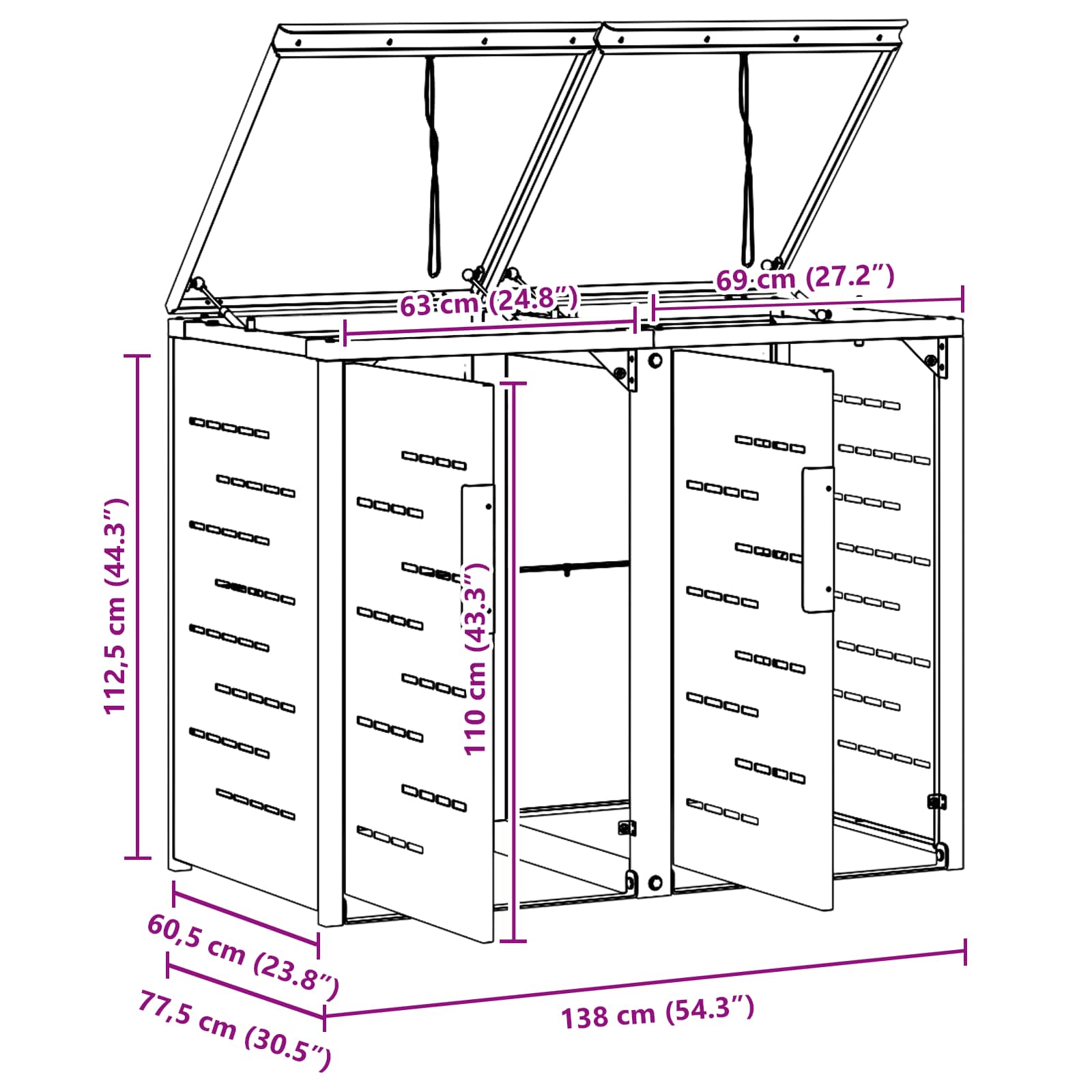 Afvalbak opslag Antracietkleurig 138 x 77,5 x 112,5 cm