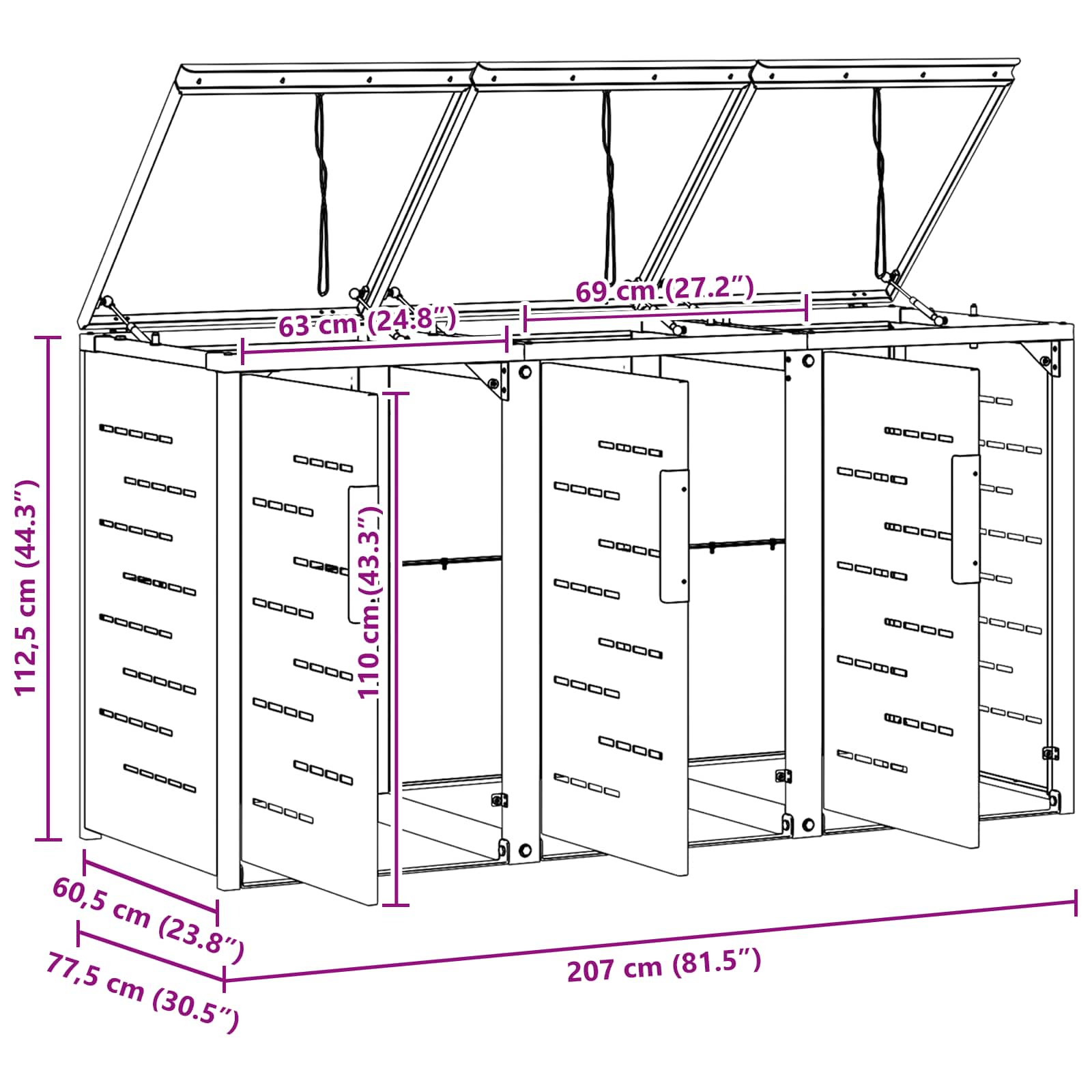 Afvalbak opslag Antracietkleurig 207 x 77,5 x 112,5 cm