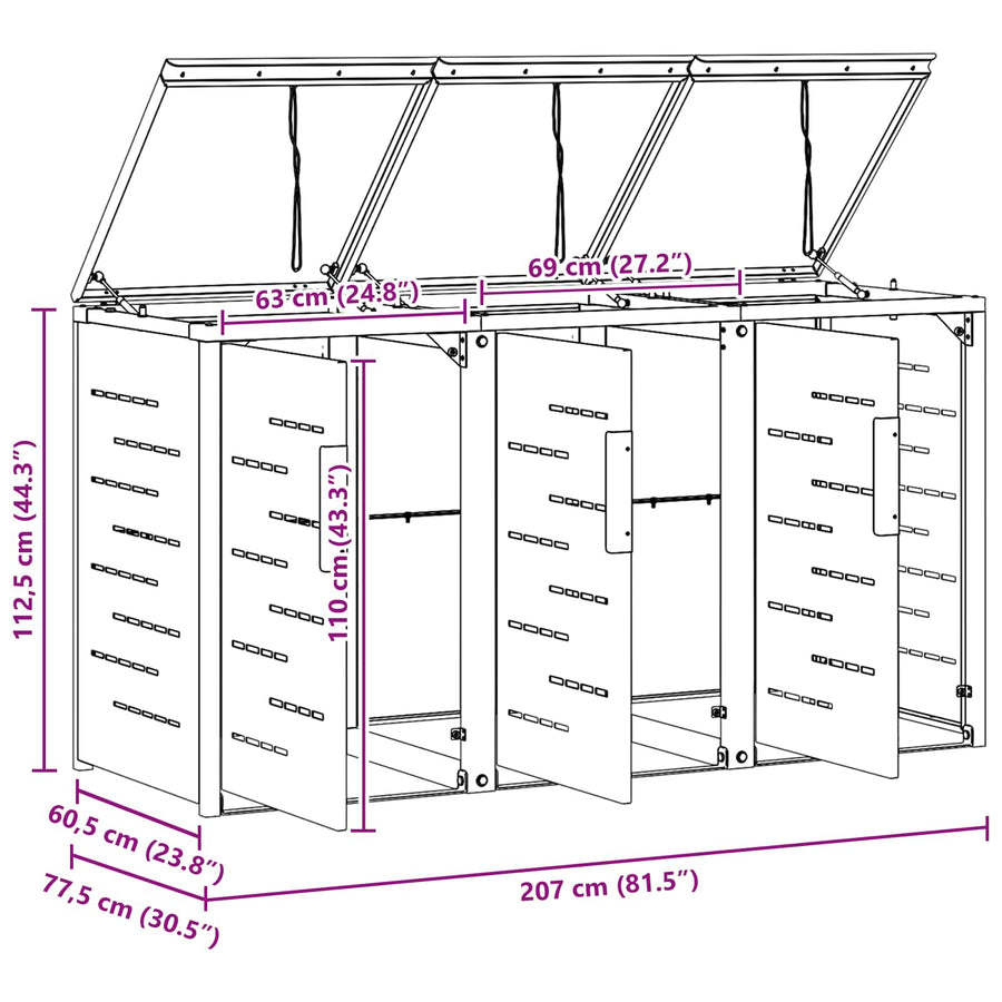 Afvalbak opslag Antracietkleurig 207 x 77,5 x 112,5 cm