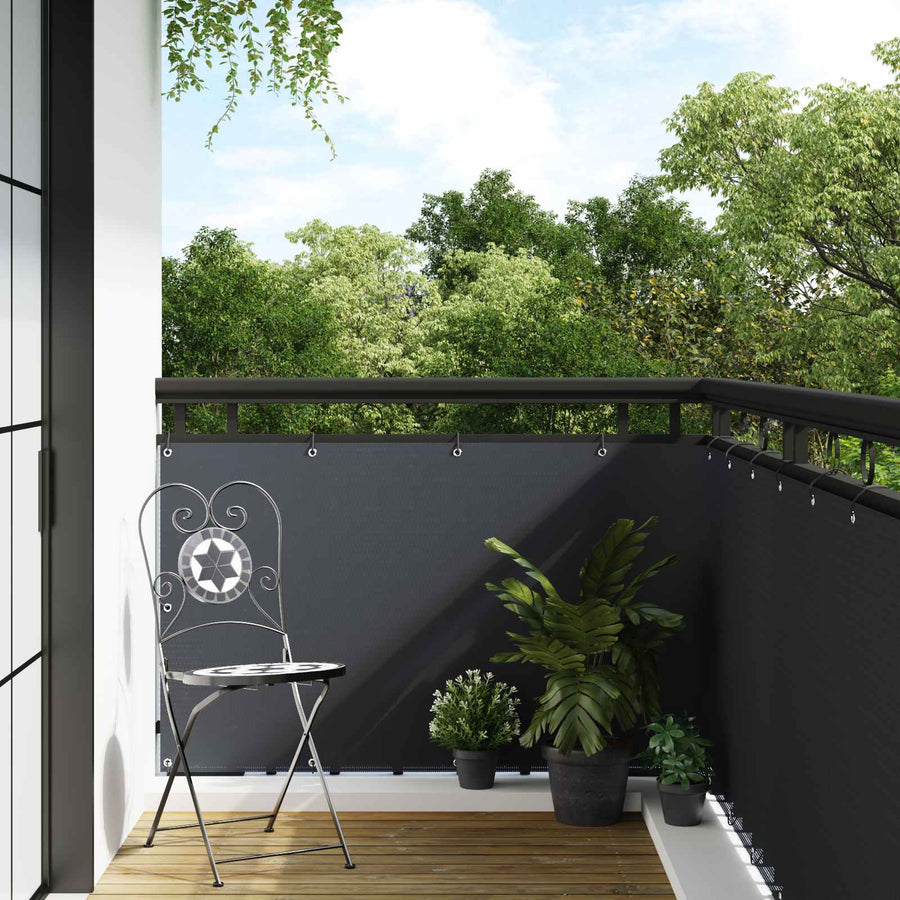 Balkonscherm met oogjes Antracietkleurig polyrattan