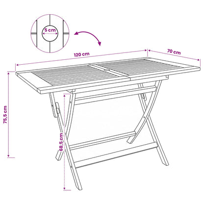 Vouw Tuin Tafel Naturel 120 x 70 x 75,5 cm Massief Teakhout