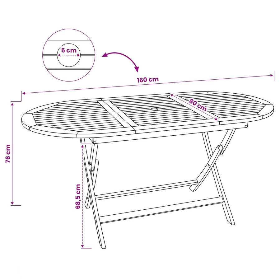 Inklapbare Tuintafel Naturel 160 x 80 x 76 cm Massief Teakhout