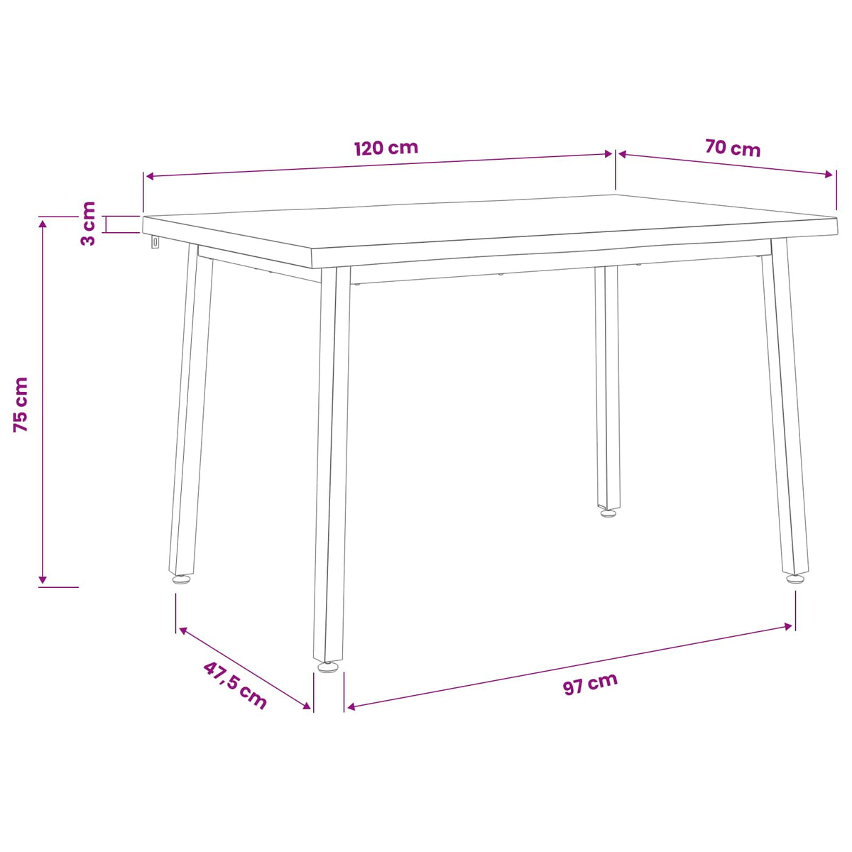 120 x 70 x 75 cm Massief Acaciahout Wit en zwart Rechthoekig