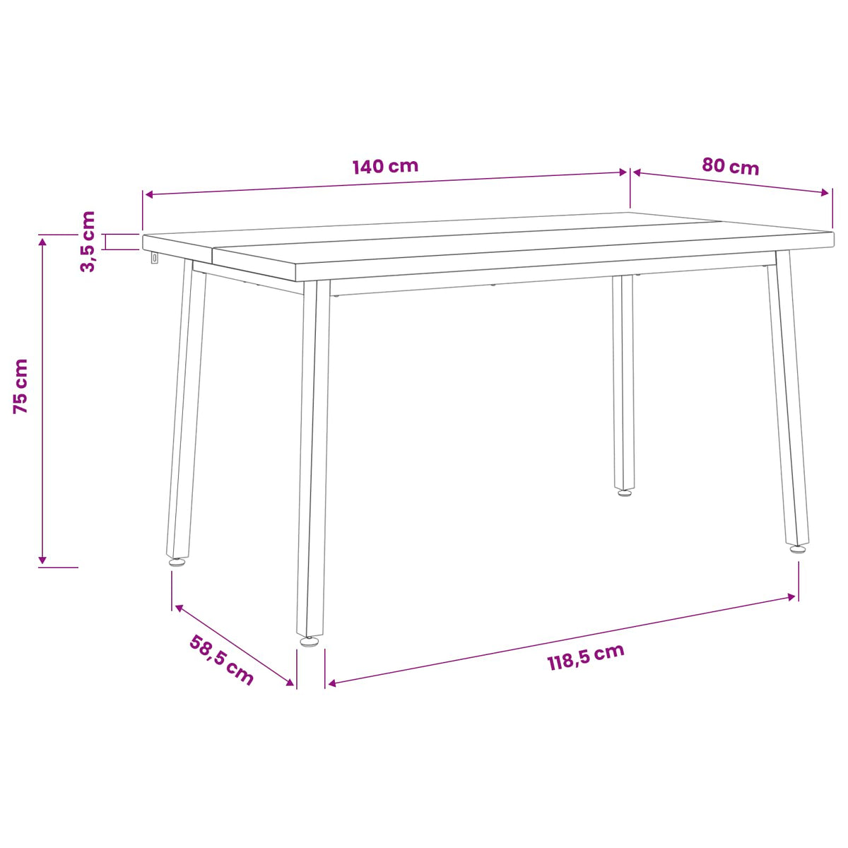 140 x 80 x 75 cm Massief Acaciahout Natuurlijk en Wit