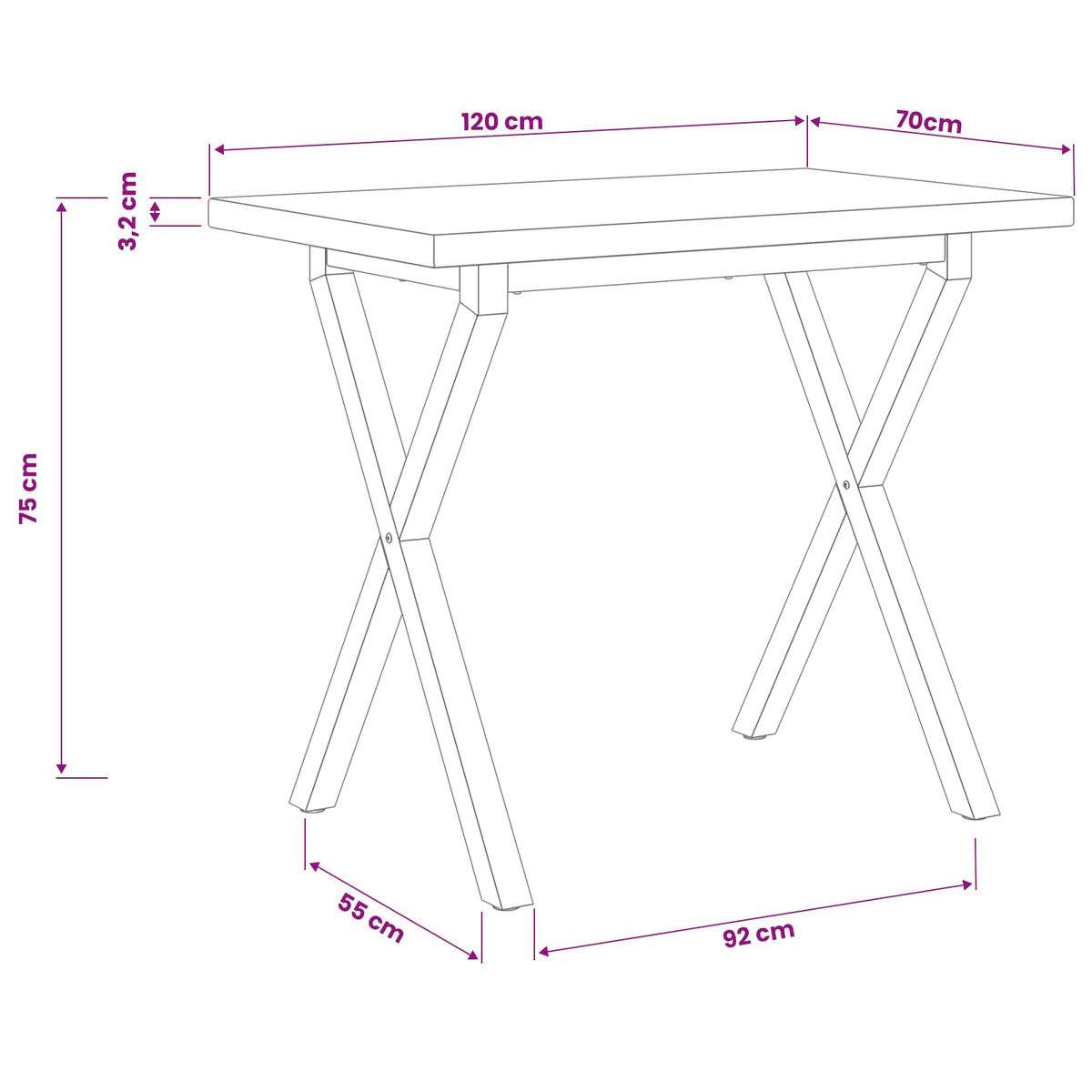 Vierkante Eettafel 120 x 70 x 75 cm Massief Acaciahout